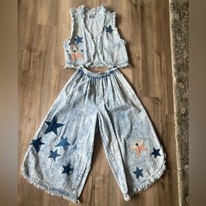 Vintage Acid Wash Denim Forth of July STAR 🇺🇸⭐️ wide leg vest outfit